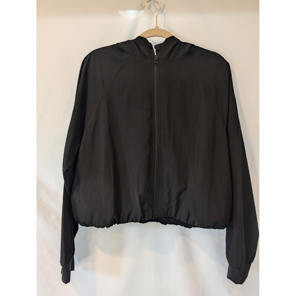 Ebb & Flow Women Black Full Zip Hooded Athleisure Jacket Lightweight Mesh Lined